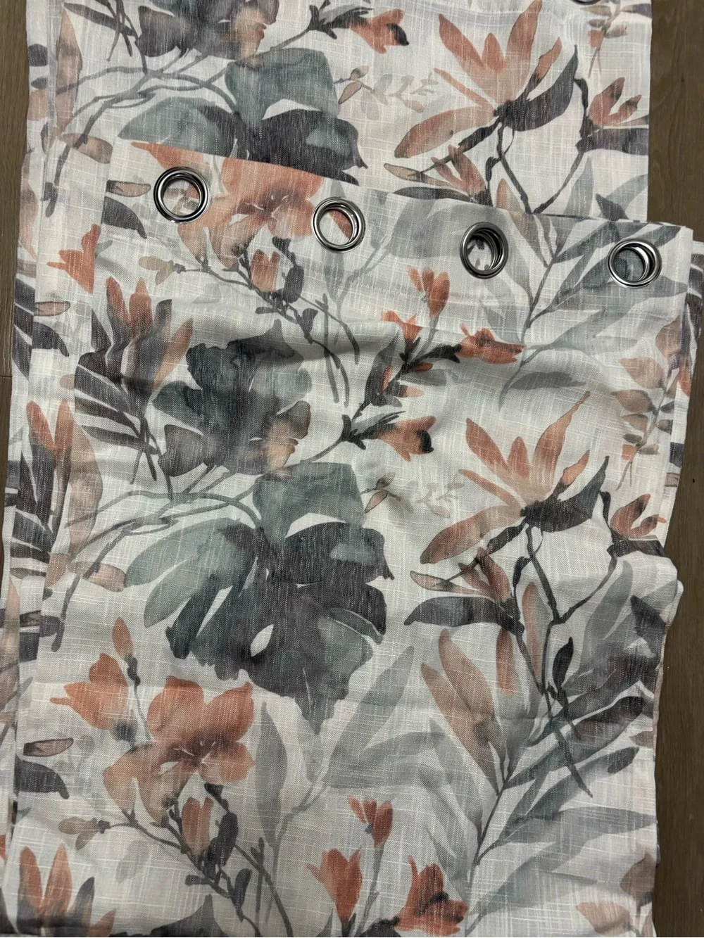 Floral Sheer Grommet Curtain Panel in Cream, Coral & Sage - Unbranded 95”